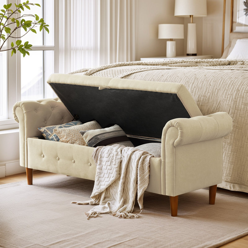 Riddleville Storage Ottoman Bench for Bedroom Living Room Entryway and Family Room Alwyn Home Upholstery Color Beige